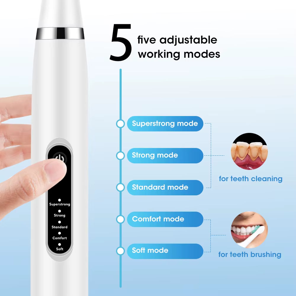 Electric Toothbrush Dental Calculus Scaler 5 Modes Oral Teeth Tartar Remover Plaque Stains Removal Teeth Cleaner Teeth Whitening