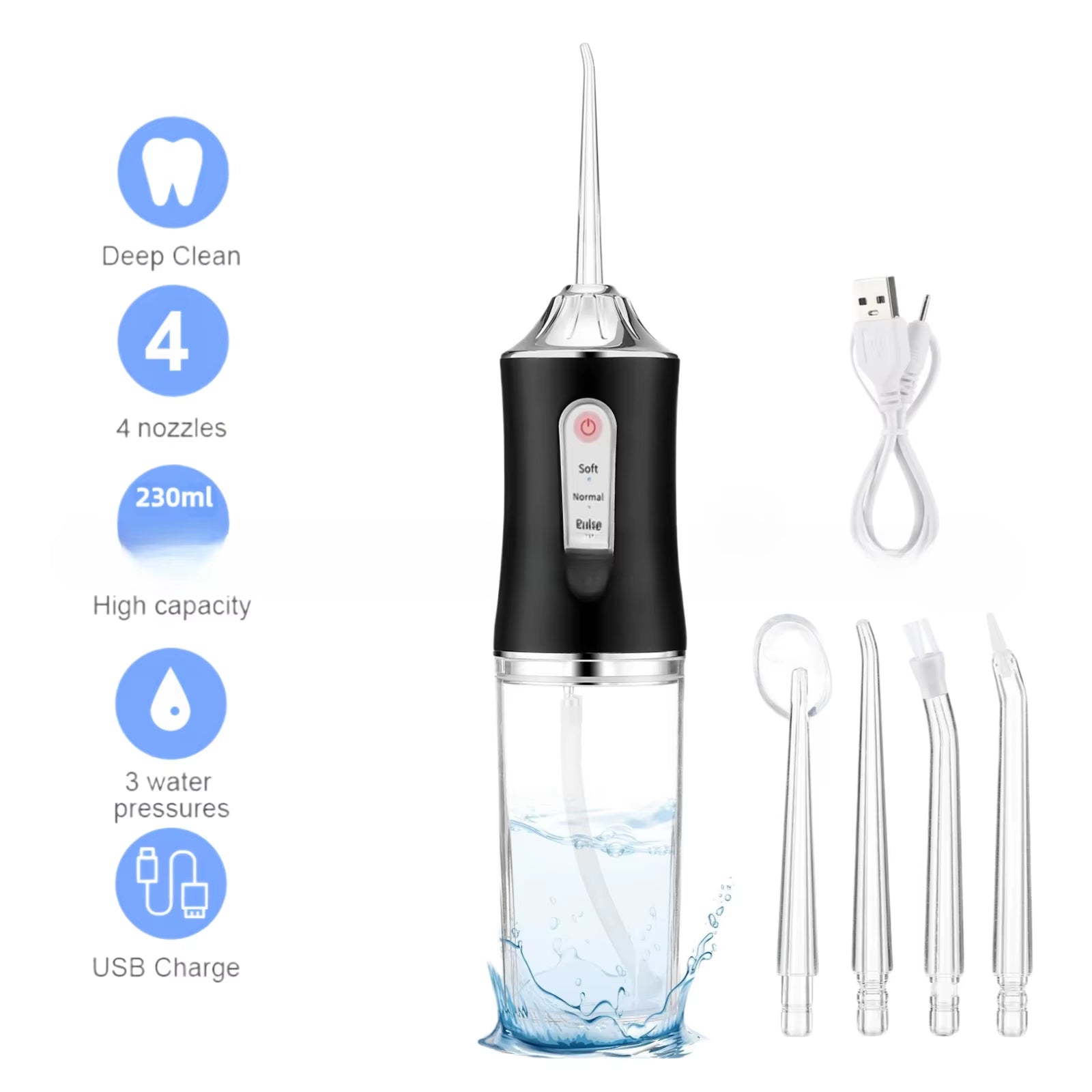Oral Irrigator Portable Teeth Irrigator USB Rechargeable Waterproof Teeth Scrubber 3 Modes Clean Teeth Suitable Children Adults