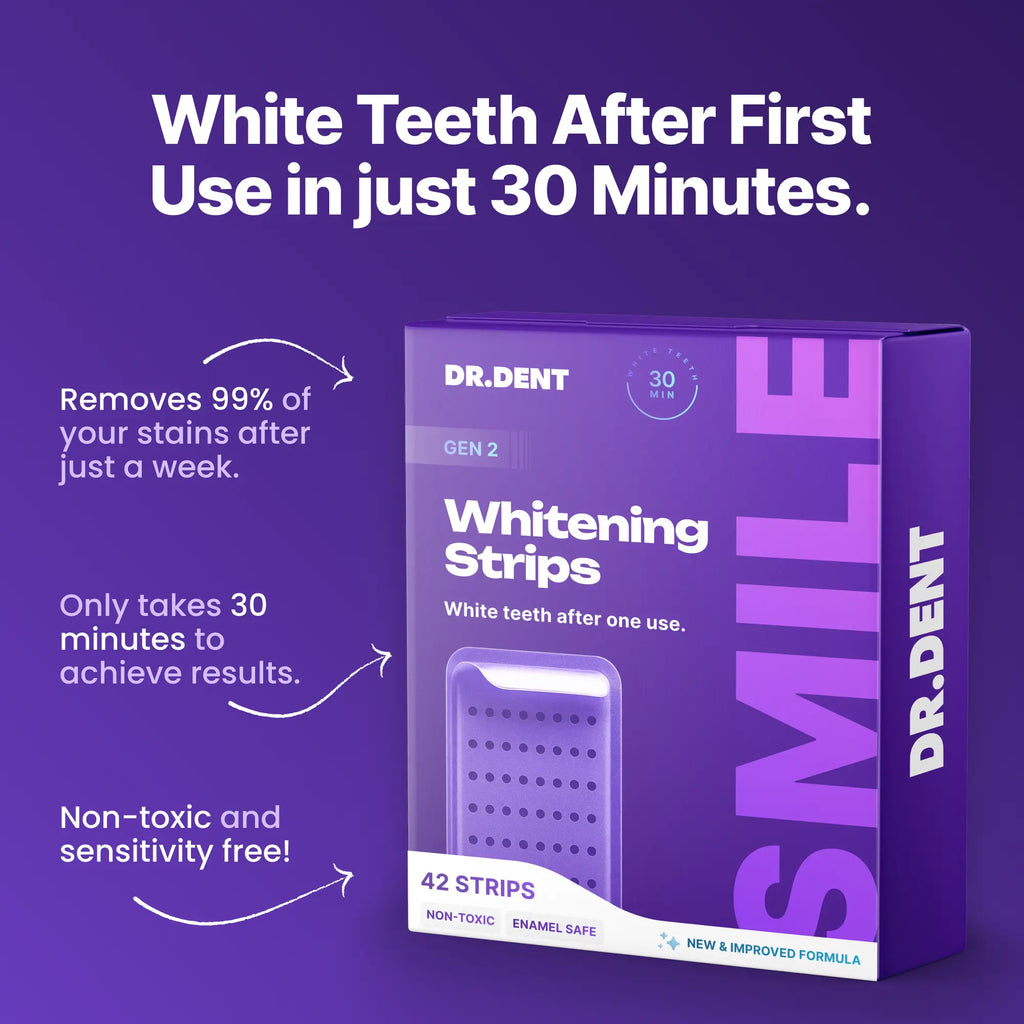 DRDENT Purple Teeth Whitening Strips - 7/21 Whitening Sessions - Safe for Enamel - Non Sensitive Teeth Whitening - Peroxide-Free