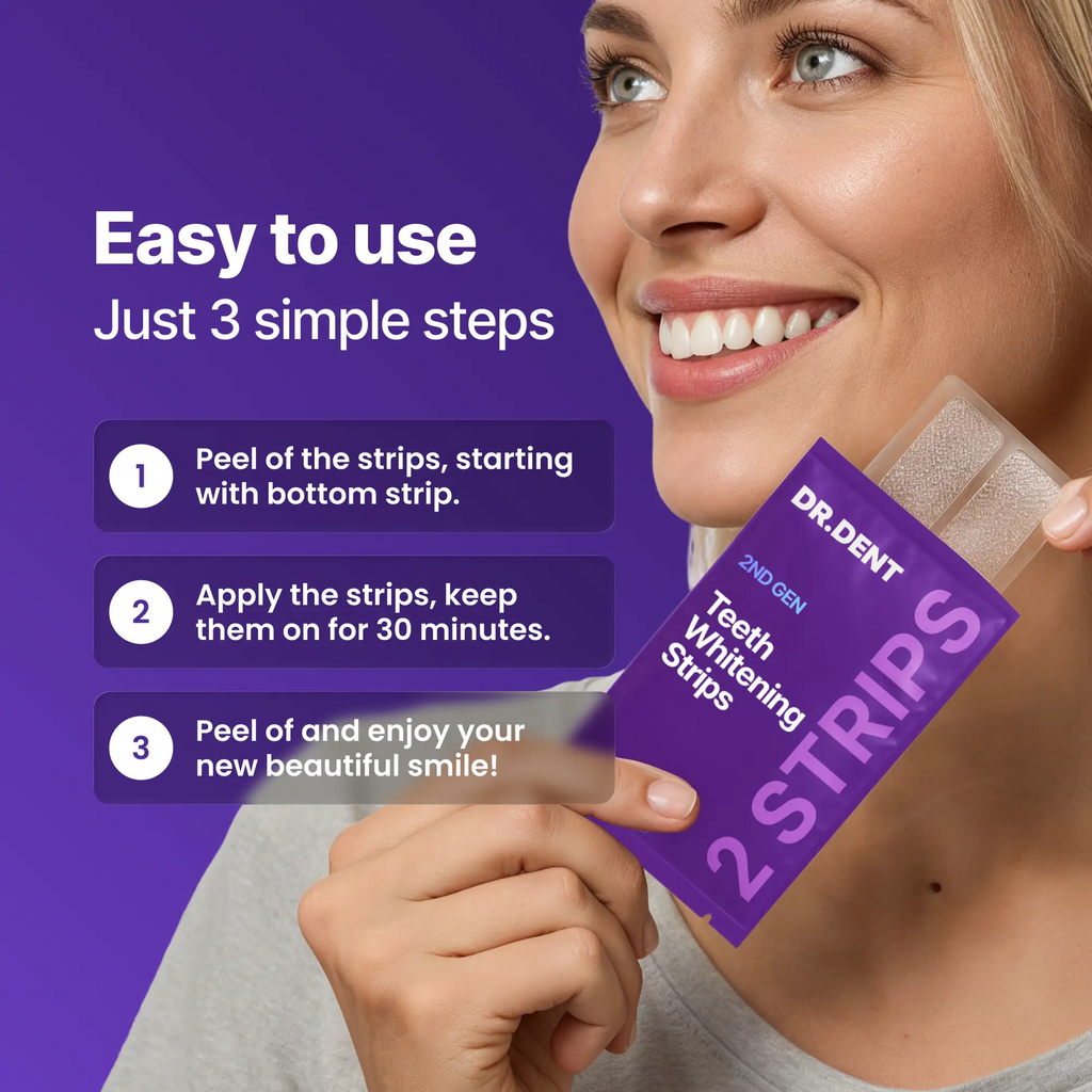 DRDENT Purple Teeth Whitening Strips - 7/21 Whitening Sessions - Safe for Enamel - Non Sensitive Teeth Whitening - Peroxide-Free
